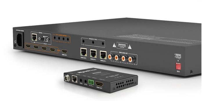 Matrice HDMI - HDbaseT 4x4, IR, RS232, con 3 ricevitori HDbaseT-HDMI - visualizza la scheda