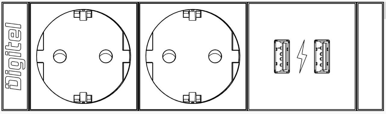 Box da incasso Slim con 2 prese Schuko, 1 modulo USB di ricarica, bianco-alluminio - visualizza la scheda