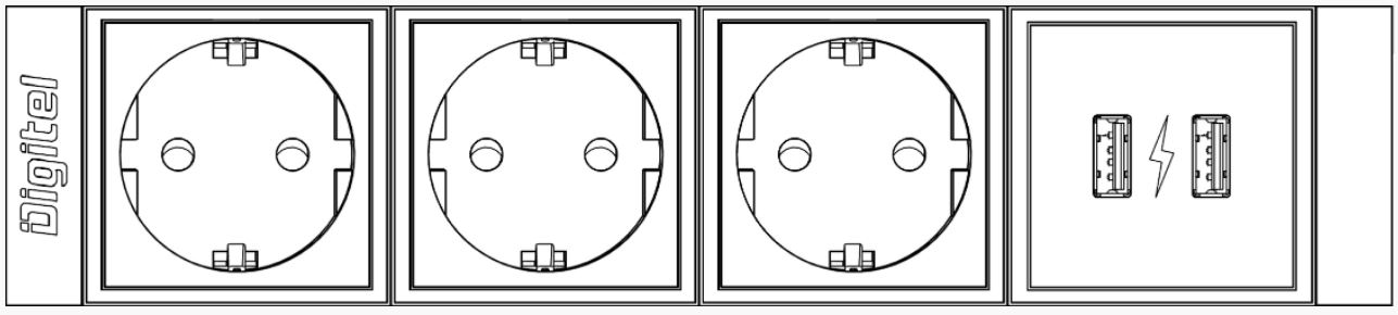 Box da incasso Slim con 3 prese Schuko, 1 modulo USB di ricarica, nero-alluminio - visualizza la scheda