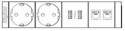 Box da incasso Slim con 2 prese Schuko, 1 modulo USB di ricarica, 2 RJ-45, nero-alluminio - visualizza la scheda