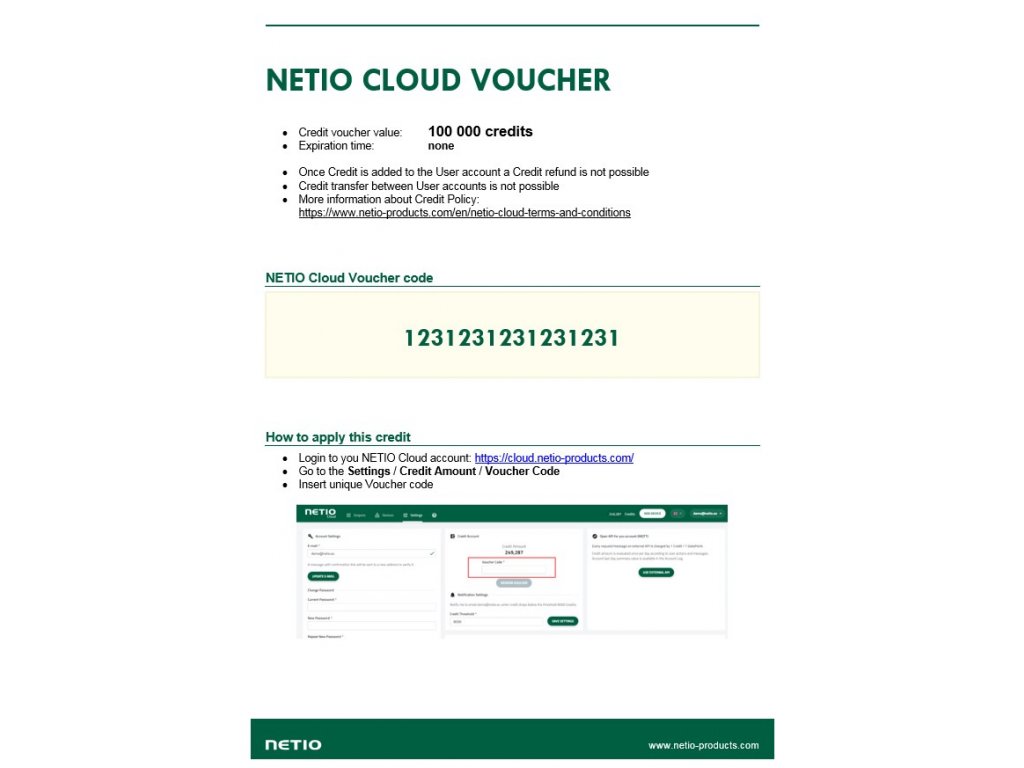 Voucher 100.000 crediti Cloud Netio - visualizza la scheda